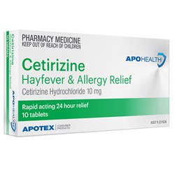 ApoHealth Cetirizine 10mg Hayfever & Allergy Relief 10 Tablets