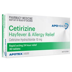 ApoHealth Cetirizine 10mg Hayfever & Allergy Relief 30 Tablets