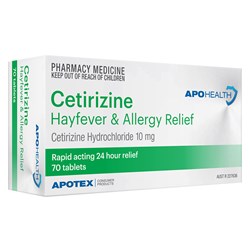 ApoHealth Cetirizine 10mg Hayfever & Allergy Relief 70 Tablets