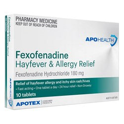 ApoHealth Fexofenadine 180mg Hayfever & Allergy Relief 10 Tablets