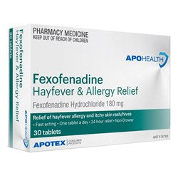 ApoHealth Fexofenadine 180mg Hayfever & Allergy Relief 30 Tablets