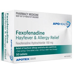ApoHealth Fexofenadine 180mg Hayfever & Allergy Relief 50 Tablets