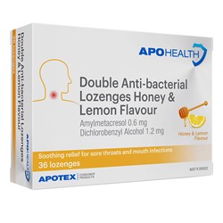 ApoHealth Double Anti-bacterial Honey & Lemon Flavour 36 Lozenges